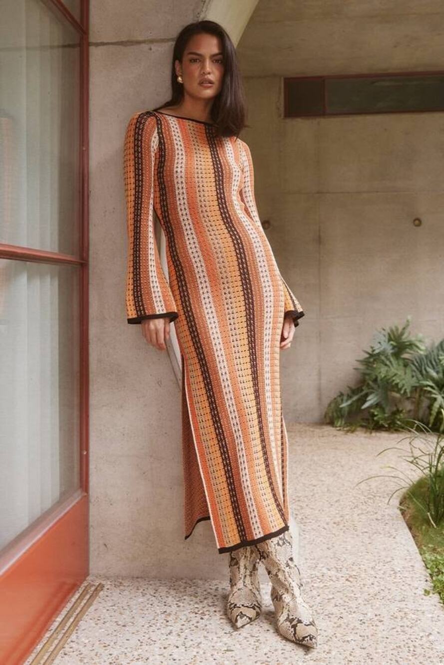 Seven Wonders Aimee Crochet Knit Midi Dress Coverup Orange Multi XS NWT Beach